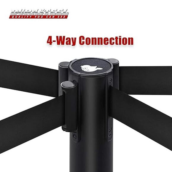 NWT DuraSteel Heavy Duty Black Stanchions w/ 6.5 ft Retractable Belt, 2 Set/Pack - Picture 4 of 6